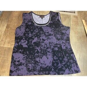 Dana Buchman Top Womens XL Purple Black Sleeveless Beaded Neckline Shirt $